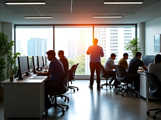 Oficina moderna con equipo de trabajo colaborativo